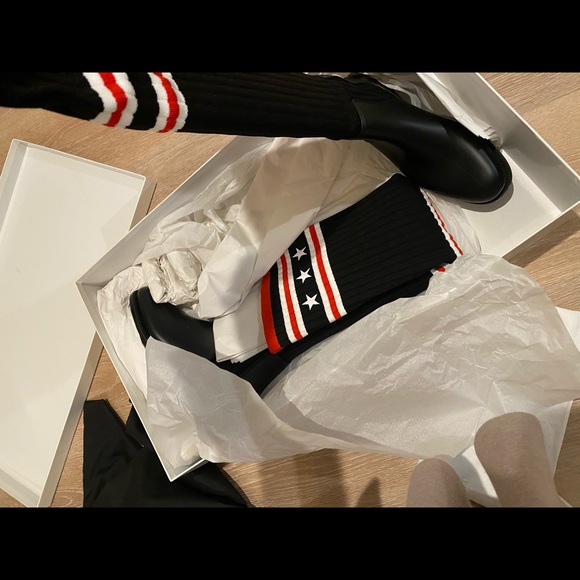 NIB. Givenchy. Storm rubber and ribbed-knit thigh sock boots. - Picture 9 of 13